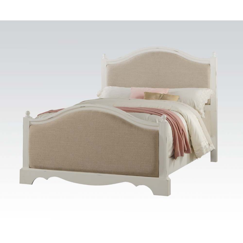 ACME Morre Beige Linen & Antique White Twin Bed Model 30800T KAMROX