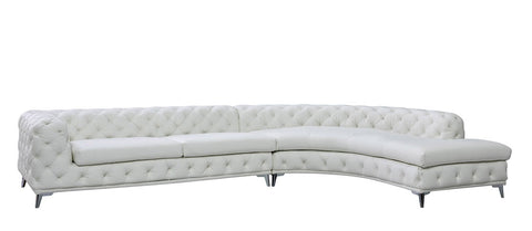 DIvani Casa Kohl Contemporary White RAF Curved Shape Sectional Sofa with Chaise