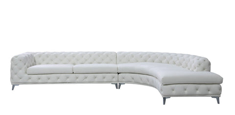 DIvani Casa Kohl Contemporary White RAF Curved Shape Sectional Sofa with Chaise
