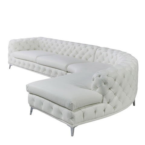 DIvani Casa Kohl Contemporary White RAF Curved Shape Sectional Sofa with Chaise