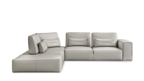 Coronelli Collezioni Hollywood Italian Light Grey Leather LAF Chaise Sectional Sofa