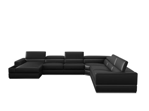 Divani Casa Pella Modern Black Italian Leather U Shaped LAF Chaise Sectional Sofa
