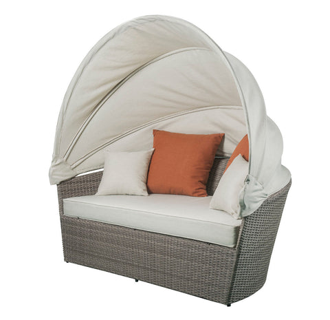 ACME Glynn Beige Fabric & Gray Wicker Patio Sofa & Ottoman Model 45025