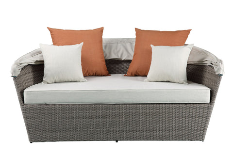 ACME Glynn Beige Fabric & Gray Wicker Patio Sofa & Ottoman Model 45025