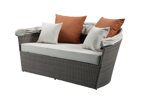 ACME Glynn Beige Fabric & Gray Wicker Patio Sofa & Ottoman Model 45025