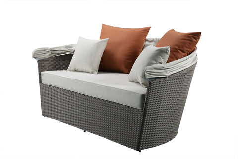 ACME Glynn Beige Fabric & Gray Wicker Patio Sofa & Ottoman Model 45025