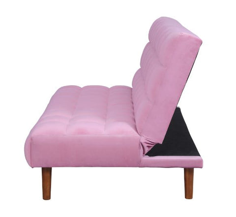ACME Yolandi Pink Velvet & Dark Walnut Finish Futon Model 57200