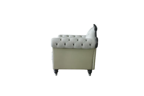 ACME House Delphine Two Tone Ivory Fabric, Beige PU & Charcoal Finish Chair Model 58832
