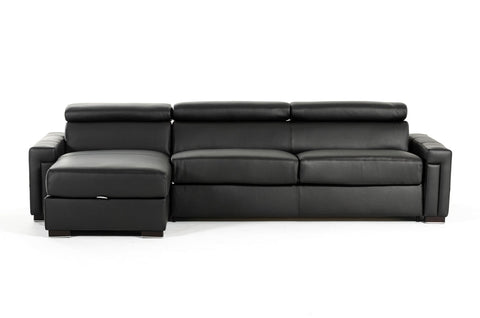 Estro Salotti Sacha Modern Black Leather Reversible Sectional Sofa Bed with Storage
