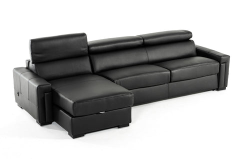 Estro Salotti Sacha Modern Black Leather Reversible Sectional Sofa Bed with Storage