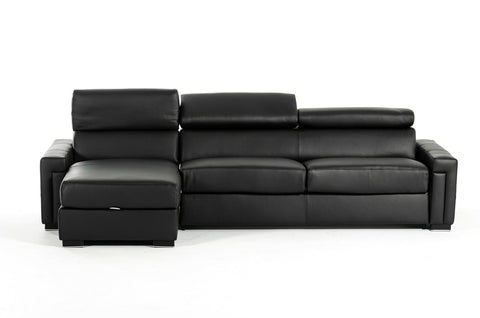 Estro Salotti Sacha Modern Black Leather Reversible Sectional Sofa Bed with Storage