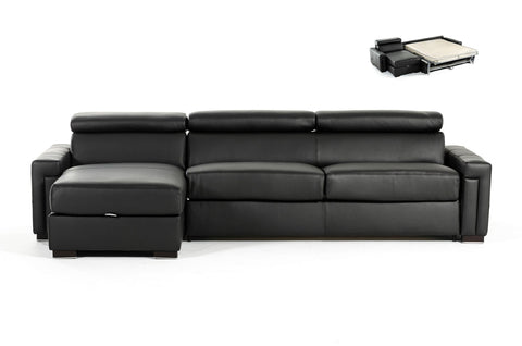 Estro Salotti Sacha Modern Black Leather Reversible Sectional Sofa Bed with Storage