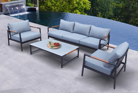 Divani Casa Kiowa Modern Outdoor Grey & Black Sofa Set