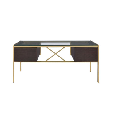 ACME Yumia Gold & Clear Glass Desk Model 92785