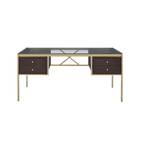 ACME Yumia Gold & Clear Glass Desk Model 92785