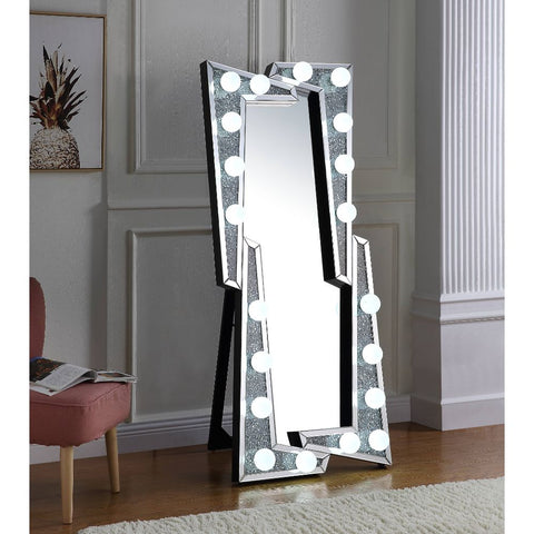 ACME Noralie Mirrored & Faux Diamonds Accent Floor Mirror Model 97757