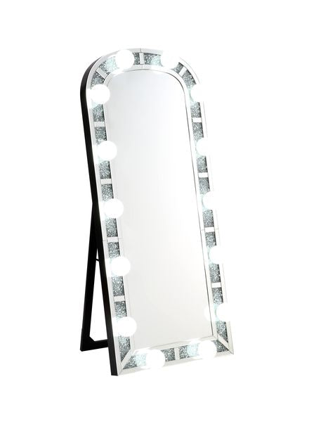 ACME Noralie Mirrored & Faux Diamonds Accent Floor Mirror Model 97984