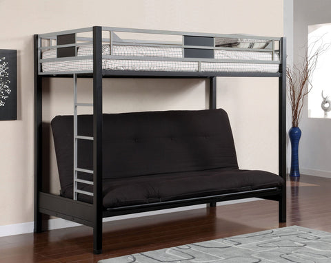 Furniture Of America Clifton Silver/Gun Metal Contemporary Twin Size Loft Bed With Futon Base Model CM-BK1024