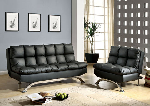 Furniture Of America Aristo Black/Chrome Contemporary Futon Sofa, Black Model CM2906BK