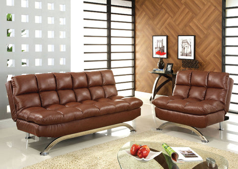 Furniture Of America Aristo Brown Contemporary Futon Sofa, Saddle Brown Model CM2906