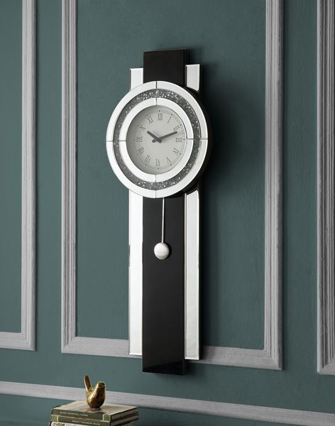 ACME Noralie Black, Mirrored & Faux Diamonds Wall Clock Model AC00424