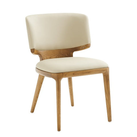 Modrest Stanley Contemporary Cream Leatherette and Walnut Set of Two Dining Chairs
