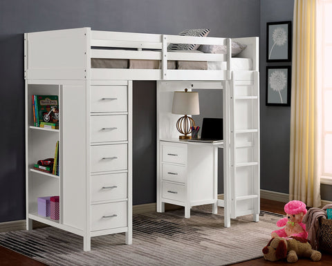 Furniture Of America Cassidy White Transitional Twin Loft Bed With Drawers Model CM-BK970-BED