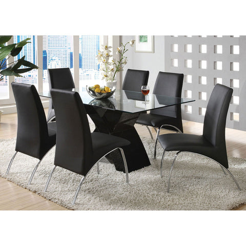 Furniture Of America Wailoa Black Contemporary 7-Piece Dining Table Set Model CM8370BK-T-7PC