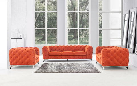 Divani Casa Delilah Modern Orange Fabric Sofa Set