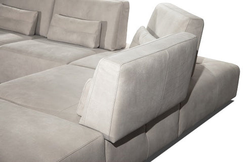 Coronelli Collezioni Hollywood Italian Light Grey Leather RAF Chaise Sectional Sofa