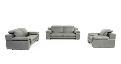 Estro Salotti Evergreen Modern Stone Grey Italian Leather Sofa Set