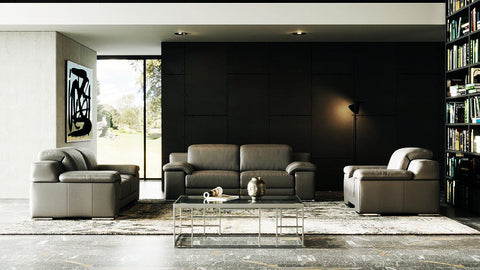 Estro Salotti Evergreen Modern Stone Grey Italian Leather Sofa Set