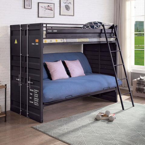 Furniture Of America Lafray Black Industrial Twin Bunk Bed With Futon Base Model FOA-BK652BK-BED