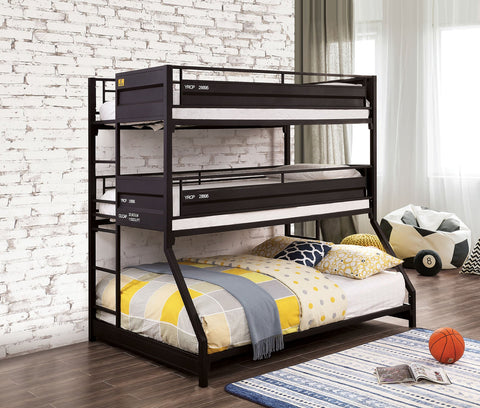 Furniture Of America Dicarlo Black Industrial Twin Twin Full Triple Decker Bunk Bed Model FOA-BK971BK-BED
