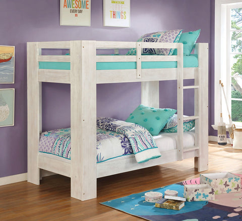 Furniture Of America Suzie Wire-Brushed White Transitional Twin Twin Bunk Bed Model FOA-BK972WH-BED