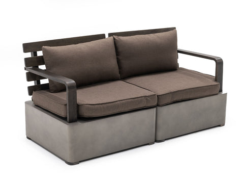 Divani Casa Garza Outdoor Concrete & Acacia 2 Seater Sofa