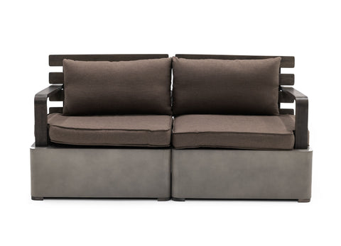 Divani Casa Garza Outdoor Concrete & Acacia 2 Seater Sofa