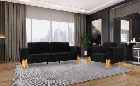 Divani Casa Georgia Modern Velvet Glam Black & Gold Sofa Set