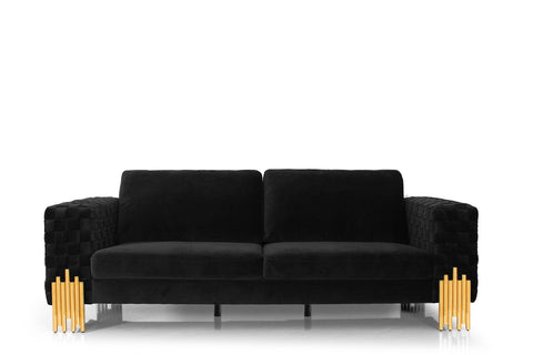 Divani Casa Georgia Modern Velvet Glam Black & Gold Sofa Set