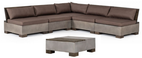 Modrest Delaware Modern Concrete Modular Small Sectional Sofa Set with Square Coffee Table
