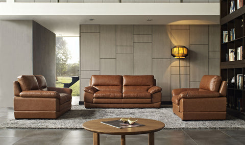 Divani Casa Kendrick Traditional Modern Cognac Leather Sofa Set