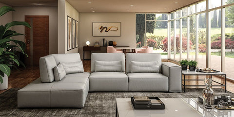 Coronelli Collezioni Hollywood Italian Light Grey Leather LAF Chaise Sectional Sofa