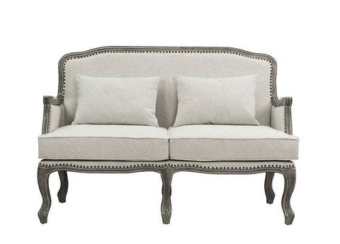 ACME Tania Cream Linen & Brown Finish Loveseat Model LV01131