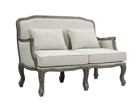 ACME Tania Cream Linen & Brown Finish Loveseat Model LV01131