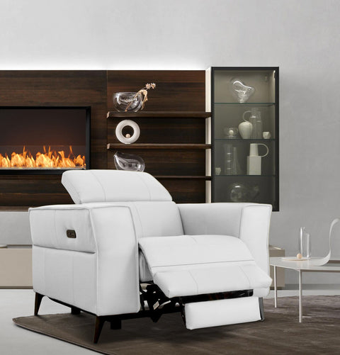 Divani Casa Nella Modern White Leather Armchair with Electric Recliner