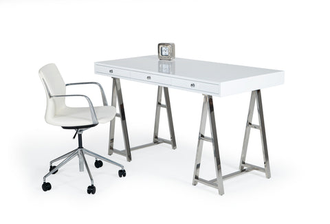 Modrest Ostrow White & Stainless Steel Desk