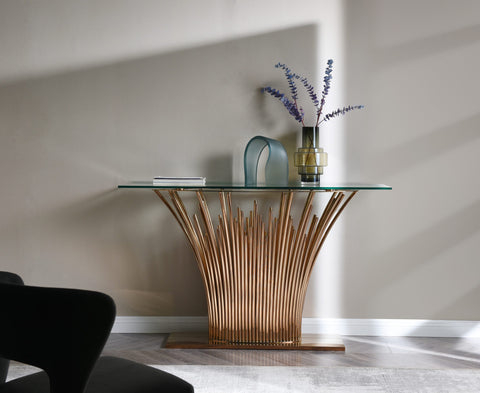 Modrest Paxton Modern Glass & Rosegold Console Table