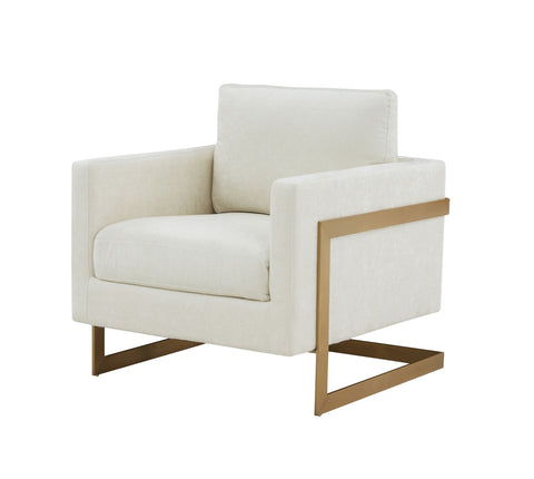 Modrest Prince Contemporary Cream Fabric & Gold Metal Accent Chair