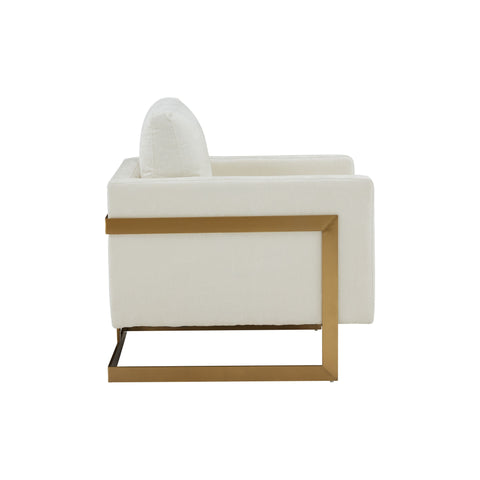 Modrest Prince Contemporary Cream Fabric & Gold Metal Accent Chair
