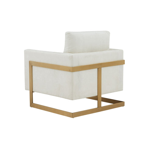 Modrest Prince Contemporary Cream Fabric & Gold Metal Accent Chair